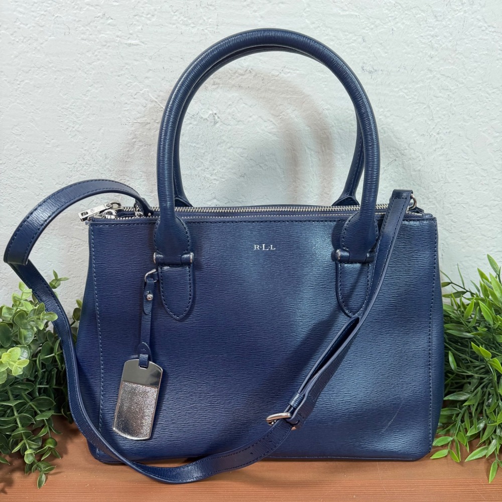 Lauren Ralph Lauren Womens Navy Blue Leather Crossbody Satchel Bag